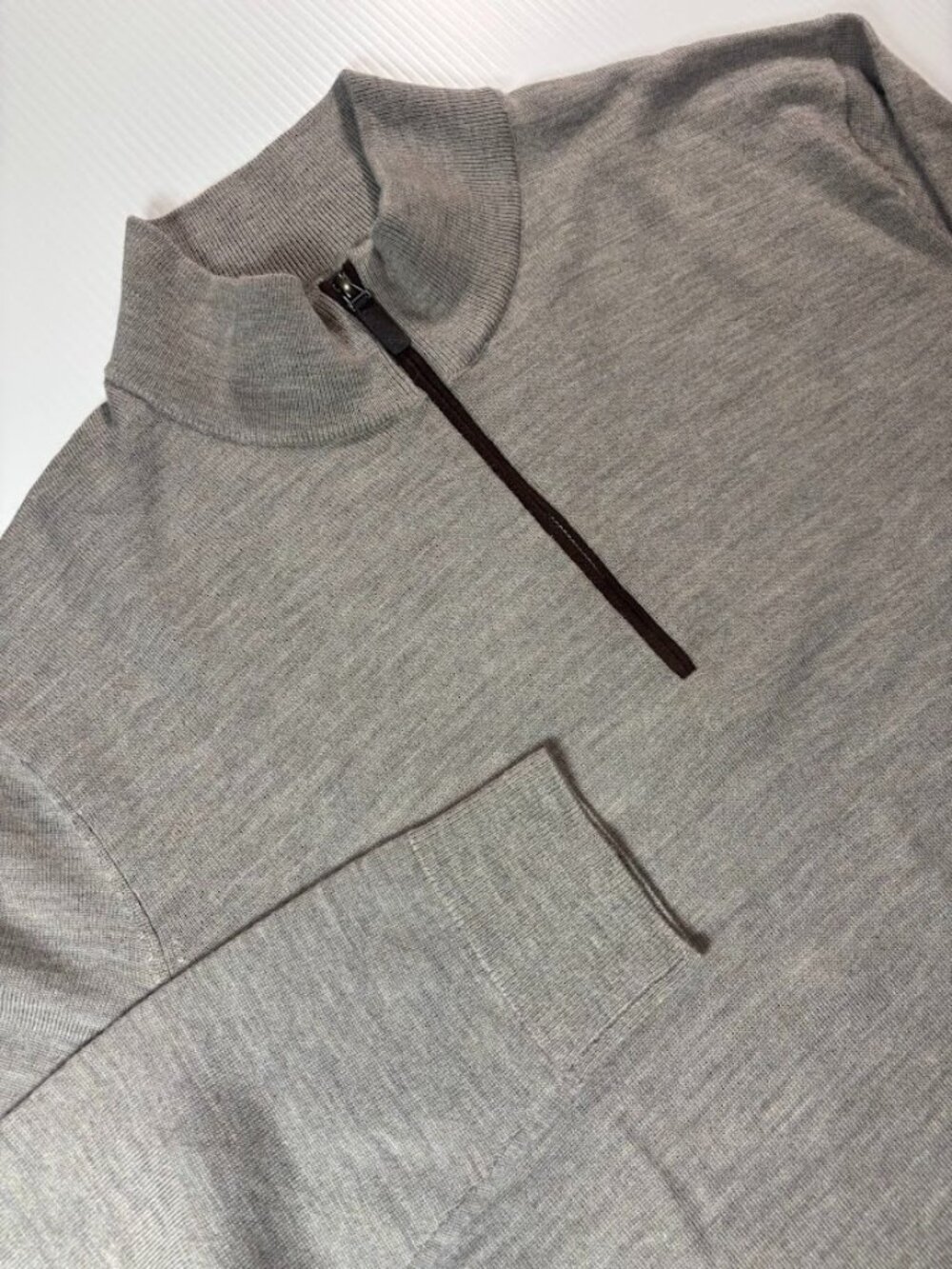 UNTUCKit Sweater Mens XL Beige 100% Merino Wool 1/4 Zip Pullover Suede Trim